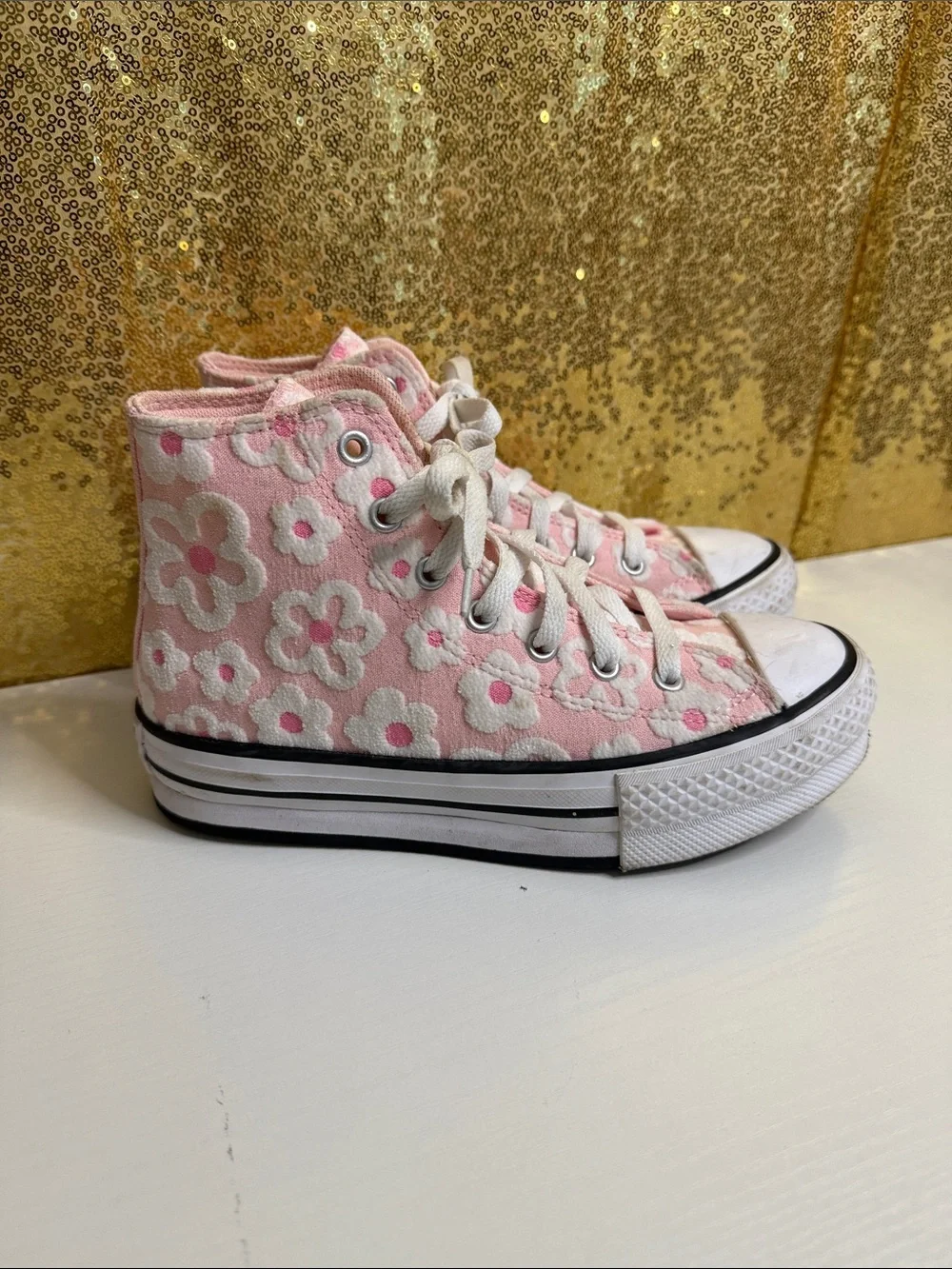 Converse Pink Floral High-Top Sneakers